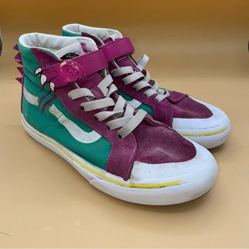 Vans Kids Purple & Green Dino Sk8-Hi Reissue 138 Sneakers, Kids Size 3, Preowned